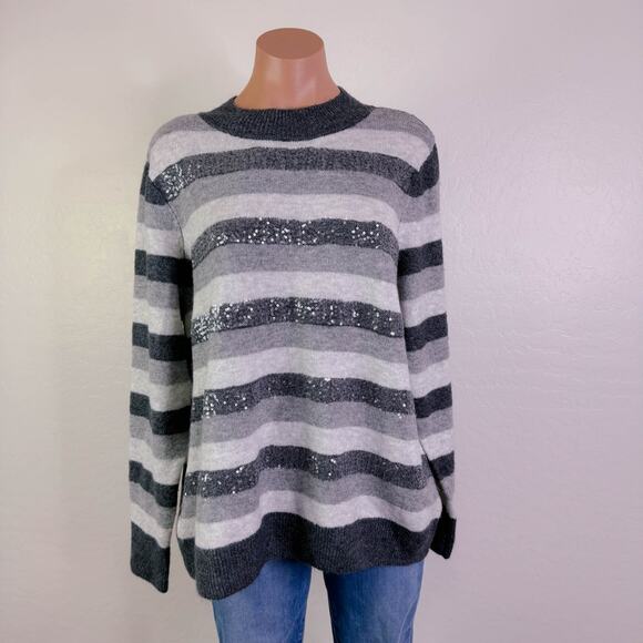 Halogen Sequin Striped Mock Neck Knit Pullover Sweater Gray White Size 2X NWT - Picture 10 of 10